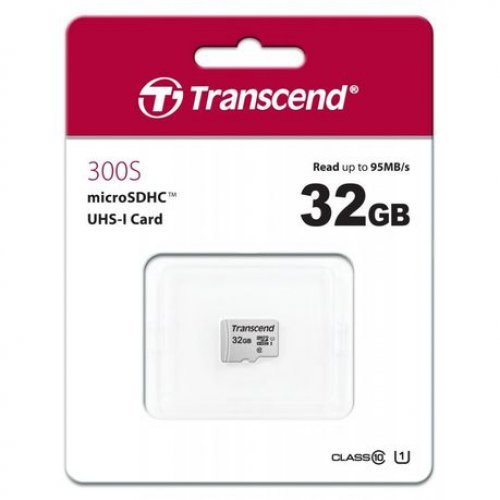 Transcend 300S 32Gb Micro Sd Uhs-1  U1 Class10 - Read 95 Mb/S - Write 45Mb/S - Without Adptor - Tlc