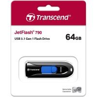 Transcend 64Gb Jf790 Usb3.1 Gen 1 Capless Flash Drive - Black And Blue