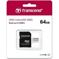 Transcend 300S 64Gb Micro Sd Uhs-I U1 Class 10 Read 95 Mb/S Write 45Mb/S With Sd Adaptor -Tlc
